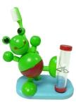 Holzdekoration – liebevoll gestalteter Frosch mit Sanduhr und Zahnbürstenhalter – BxHxT 11 x 10 x 7