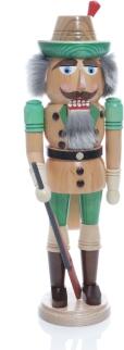 Weihnachtsfigur - Nußknacker Förster mit Gewehr und Gamsbart Hut - Ansicht Vorne - Hergestellt im