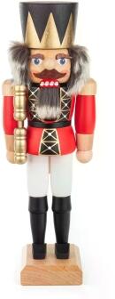 Nussknacker – majestätischer König mit rotem Mantel goldener Krone und Zepter – BxHxT 12,5 x 36 x 10