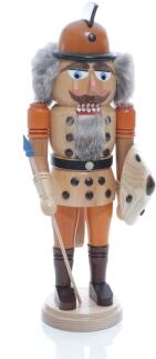 Weihnachtsfigur - Nußknacker Soldat mit Schild und Speer - Ansicht Vorne - Hergestellt im Erzgebirge