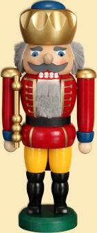 Nussknacker – König mit goldener Krone, rotes Gewand, weicher Bart – BxHxT 11 x 25 x 7 cm