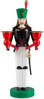 Weihnachtsfigur – detailreicher Bergmann mit Laterne und Werkzeug, rot-schwarze Uniform – H = 26 cm