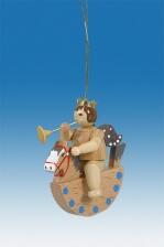 Baumbehang Engel auf Schaukelpferd mit Trompete mit Krone natur Höhe ca. 6cm