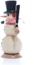 Räucherfigur - Schneemann Natur mit Zylinder, Besen und Ringelbaum - Ansicht Links- Die Räucherfigur gehört einfach zu Weihnachten
