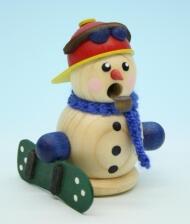 Räucherfigur Schneemann mit Snowboard natur Höhe 8cm