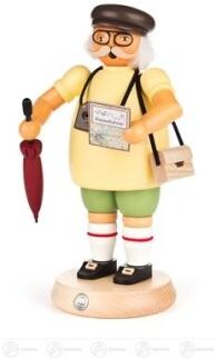 Räuchermann – fröhlicher Tourist mit Hut und Kamera, grüne Jacke, detailreich bemalt – BxHxT = 13 x