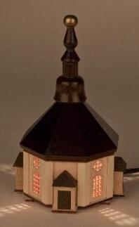 Lichterhaus Seiffener Kirche klein ohne Leuchtmittel aus Holz von Dregeno, Erzgebirge, 145 mm hoch,