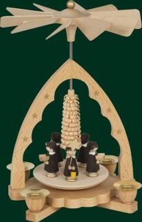 Tischpyramide – drehende Kurrendefiguren mit filigranem Ringelbaum, naturfarben – BxH = 14 x 19 cm