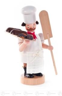 Räuchermann – detailreicher Bäcker mit Brotschieber und karierter Schürze, naturfarben – BxHxT = 10