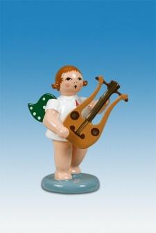 Holzfigur Engel mit Lyragitarre und Krone Höhe 6cm