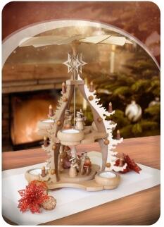 Tischpyramide - Bescherung naturbelassen 2-stöckig mit 6 Teelichter - BxH 26x24cm