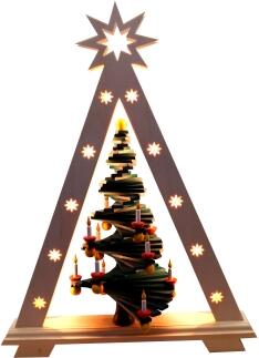 Schwibbogen – filigrane Spitze mit buntem Stufenbaum, naturfarben, mit Innenbeleuchtung – BxHxT = 36