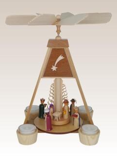 Pyramide Christi Geburt farbig mit Teelichtern aus Holz von Peter Ulbricht mit heiliger Familie