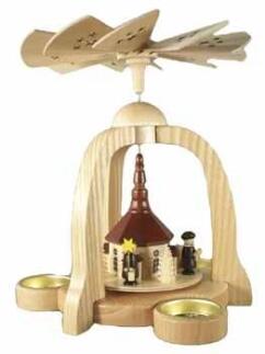 Pyramide – Seiffener Kirche mit Kurrende natur – teelichtbetrieben – H ca. 22 cm