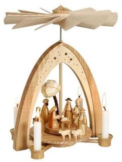 Tischpyramide – detailreiche Christi Geburt mit beweglichen Figuren, naturbelassen – BxHxT = 21,5 x