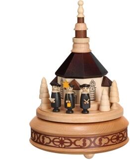 Spieldose - Seiffner Kirche mit Kurrende naturbelassen - HxLxB 24x16x16cm