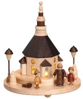 Lichterhaus - Seiffener Kirche auf Sockel mit Figuren elekrischer Beleuchtung - HxLxB:20x18,5x18,5cm