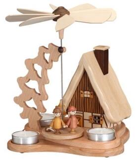 Tischpyramide - naturbelassene Winterkinder und Räucherhaus - HxLxB 19x19x23cm