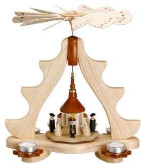 Weihnachtsdekoration - tolle Tischpyramide Kurrende mit Seiffener Kirche und Teelichter - HxLxB