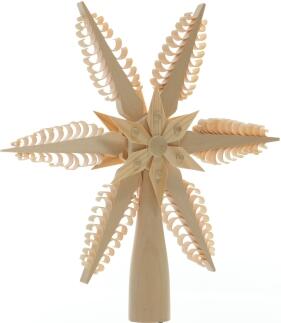 Baumschmuck - Filigrane, handgefertigte Baumspitze mit Spanbäumen, Holzsegmenten und elektrischer