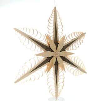 Fensterschmuck - Eleganter, handgefertigter Spanstern mit sechs Spanbäumen und beidseitigen