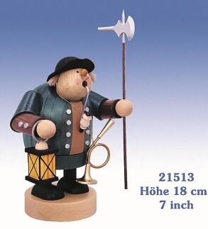 Räuchermann – detailreicher Nachtwächter mit Laterne, blauem Mantel und Signalhorn – BxHxT = 13 x 21