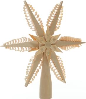 Baumschmuck - Filigrane, handgefertigte Baumspitze mit Spanbäumen, Holzsegmenten und elektrischer