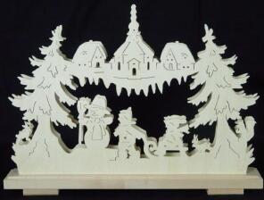 Schwibbogen mit Schneemann Winterkinder und Beleuchtung BxHxT 44x32x7cm