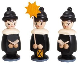 Miniaturfiguren elegante Kurrendefiguren mit Sternträger und Sängern schwarz lasiert aus Holz,