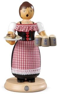 Räucherfigur – fleißige Oktoberfestkellnerin mit Haxe und Maßkrügen aus Holz von Kleinkunst aus dem