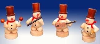 Dekoration – detailreiche Schneemannkapelle mit Zylindern und Instrumenten, naturfarben – HxB = 8 x