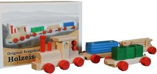 Holzspielzeug - bunte Eisenbahn mit 3 Anhängern - Länge ca. 75cm