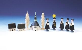 Tischdekoration – detailreiche Kurrende mit Seiffener Kirche, bunt bemalt und liebevoll gestaltet –