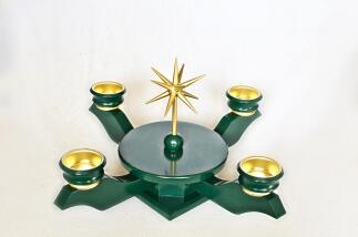 Lichterkranz – festlicher Adventsleuchter mit grüner Mittelnabe und Holztüllen für Teelichter – BxT