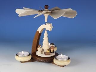 Teelichtpyramide – detailreiche Geburtszene, braun und natur, liebevoll handgearbeitet – für 3