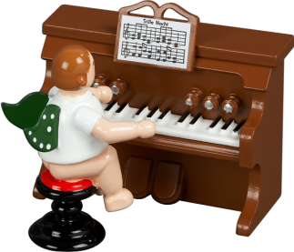 Holzfigur Engel am Harmonium & Krone Höhe 6cm von KDE Ellmann, sitzend am Instrument mit Notenblatt