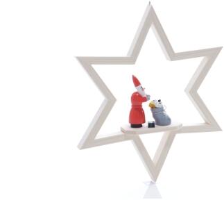 Fensterbild Stern Natur mit Weihnachtsmann & Geschenkesack - Ansicht Vorne