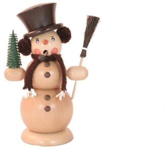 Räucherfigur Räucherschneemann mit Besen, Zylinder und Ringelbaum Natur von ERZIH Ingo Heidenreich