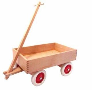 Handwagen - stabiler Holzkastenwagen Emil natur/rot - LxBxH ca. 48x30x24 cm