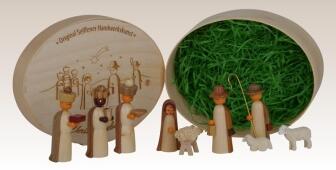 Miniaturfiguren Christi Geburt natur in der Spanschachtel Höhe=13,5cm