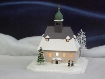 Lichterhaus – Bergkirche Oberneuschönberg mit Weihnachtsbaum und Kurrende – LxBxH ca. 19x17x22 cm