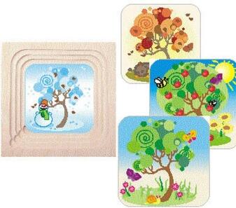 Schichtpuzzle – farbenfrohe Jahreszeitenwelt aus Holz – BxHxT 24 x 1,5 x 24 cm