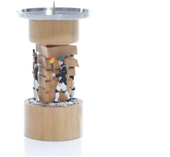 Kerzenhalter – Bergmänner farbig aus Zinn helles Holz – BxHxT 9x14,5x9cm