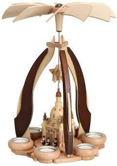 Tischpyramide - naturbelassene Kurrendefiguren mit Frauenkirche und Teelichter - HxLxB 36x27x27cm
